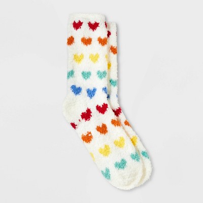 Women's Rainbow Hearts Valentine's Day Cozy Crew Socks - Assorted Colors 4-10