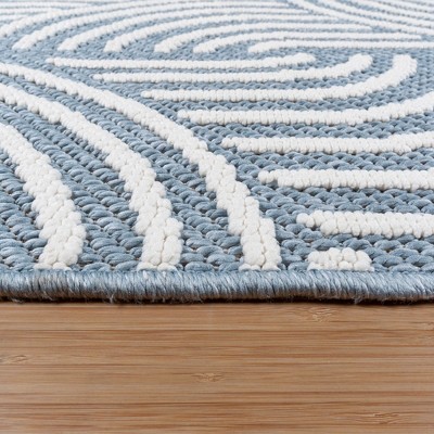 Blue and White Geometric 6' x 9' Flat Woven Polyester Area Rug