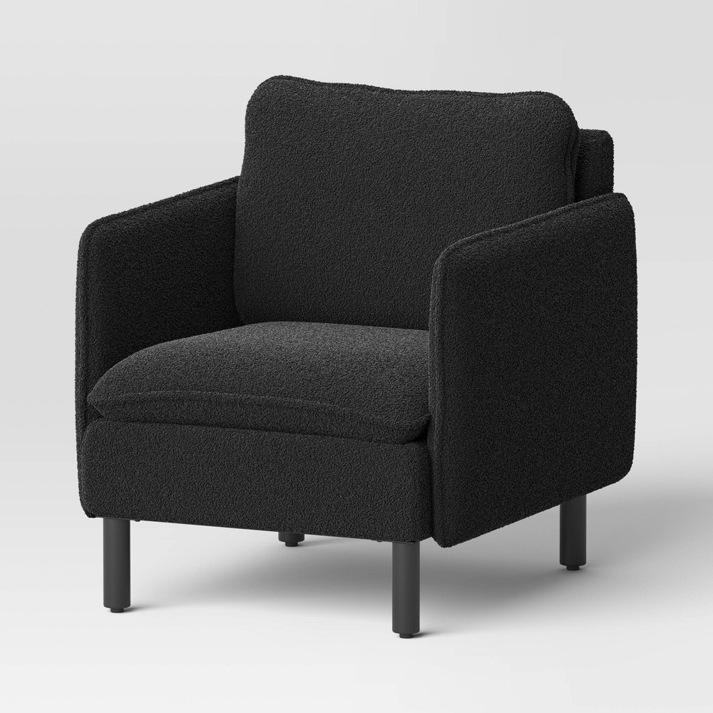 Photos - Sofa Square Back Accent Arm Chair Boucle Black - Threshold™