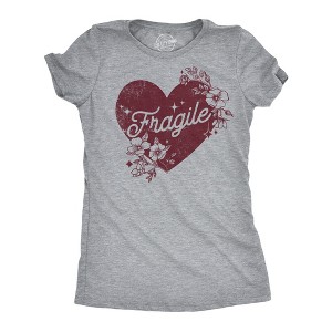 Womens Fragile Heart T Shirt Funny Valentines Day Delicate Sensitive Joke Tee For Ladies - Crazy Dog Women's T Shirt - 1 of 4