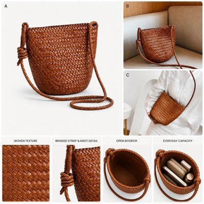 Сумки Alilang Woven Crossbody Bucket Bag - Stylish Summer Shoulder Purse for Vacation - Brown — фото 4