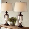 John Timberland Traditional Table Lamps 33" Tall Set of 2 with Nightlight Lantern Brushed Iron Cage Beige Fabric Shade for Living Room - image 2 of 4