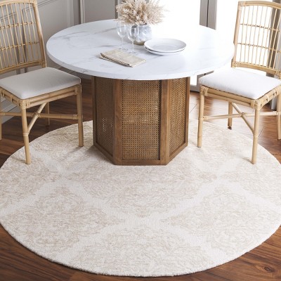 Ivory and Beige 6' Round Hand-Tufted Wool Rug