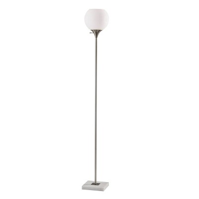 71" Brushed Steel and Marble Torchiere Floor Lamp