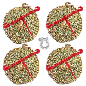 VEVOR Chain and Binder Kit w/9,215 lbs Capacity, 3/8" x 10' G80 Chain, 14" Ratchet Handle, Adjustable Hooks, Safe Ratcheting Gear, Set of 4 - 1 of 4