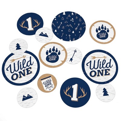 Big Dot of Happiness He's a Wild One - Deer 1st Birthday Party Giant Circle Confetti - Party Decorations - Large Confetti 27 Count