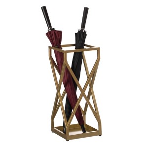 Vintiquewise Decorative Gold Square X Design Umbrella Holder Stand for Indoor and Outdoor - 1 of 4