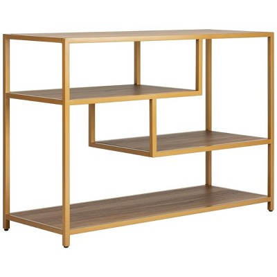 Walnut and Gold 3-Tier Geometric Console Table with Storage