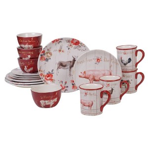 16pc Earthenware Farmhouse Dinnerware Set White - Certified International - 1 of 4