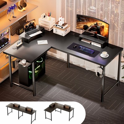 GTPLAYER Gaming Desk, L-Shaped Computer Office Desk, Movable Monitor stand