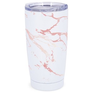 Elanze Designs 20 oz Stainless Steel On the Go Insulated Travel Tumbler With Push Top Lid, Blush Pink Marble Print White - 1 of 4
