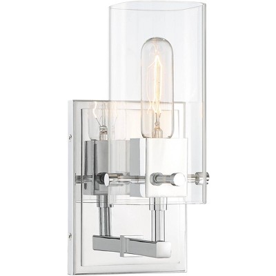 Possini Euro Design Modern Wall Light Sconce Chrome Hardwired 11" High Fixture Clear Glass for Bedroom Bathroom Hallway