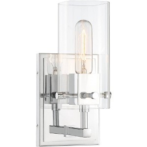 Possini Euro Design Metis Modern Wall Light Sconce Chrome Hardwire 5" Fixture Clear Glass Shade for Bedroom Bathroom Vanity Reading Living Room House - 1 of 4