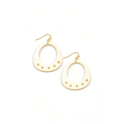 Slickblue Women's Drop Earrings, Circle Cutout Wood with Metal Studs, Hook Closure, Party Style, Ivory, 2.5"