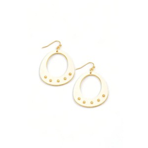 Slickblue Women's Drop Earrings, Circle Cutout Wood with Metal Studs, Hook Closure, Party Style, Ivory, 2.5" - 1 of 3