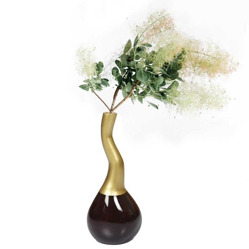 Uniquewise Decorative Modern Table Flower Vase Aluminium-Casted, Two Tone Brown and Gold 10 Inch, 1 of 5