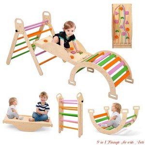 Foldable Toddler Wooden Climbing Toys, 9 in 1 Triangle Set w/Arch, Triangle, Pinball Game and Seesaw, Heavy Duty Large Indoor Playground Jungle Gym - 1 of 4