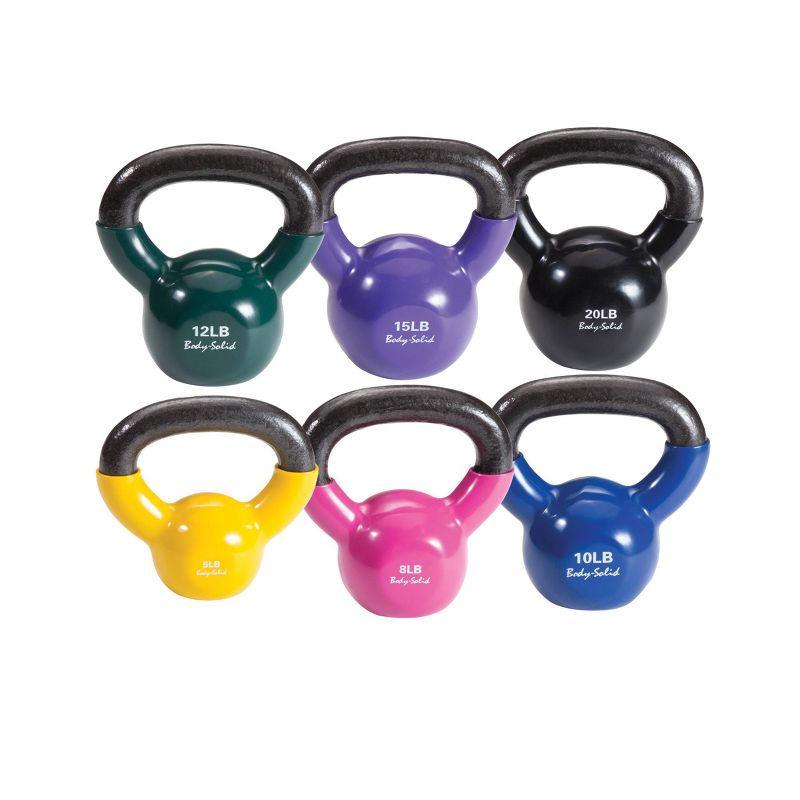 Body-Solid Set Singles Vinyl Coated Kettlebell  5-20lbs with Rack, 3 of 11