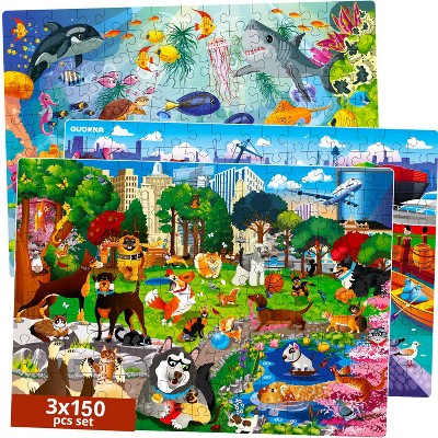 QUOKKA 100 - 150 Piece Floor Jigsaw Puzzles for Kids 3xSET | Ocean