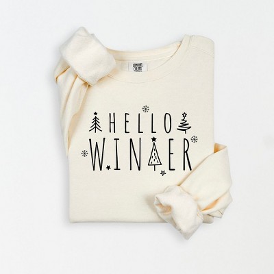 Simply Sage Market Women's Lightweight Garment Dyed Graphic Sweatshirt Hello Winter Trees