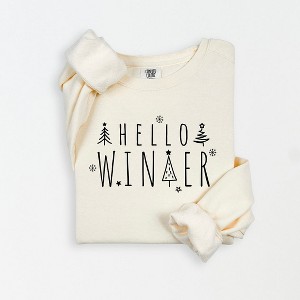 Simply Sage Market Women's Lightweight Garment Dyed Graphic Sweatshirt Hello Winter Trees - 1 of 4