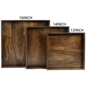 KINWELL Square Black Walnut Wood Serving Tray Ottoman Tray with Handles - 1 of 4