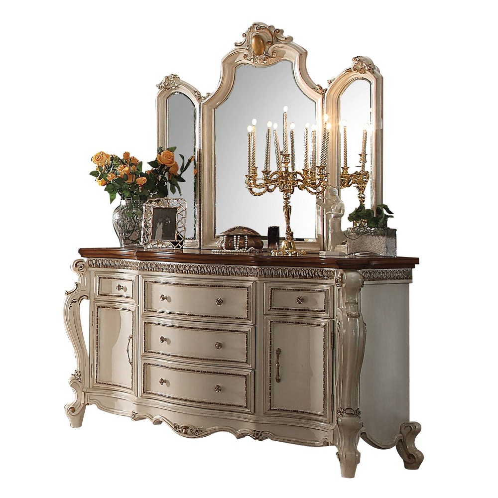 Photos - Dresser / Chests of Drawers Acme Furniture Picardy Dresser Antique Pearl/Cherry Oak Finish: European Inspired, 5 Drawer Bedroom Storage