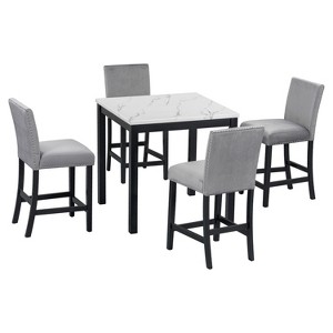 NicBex 5 Piece Dining Table Set with Faux Marble Top for 4 Kitchen Rectangle Table Set with 4 Nailhead Trims Side Chairs for Dining Room - 1 of 4