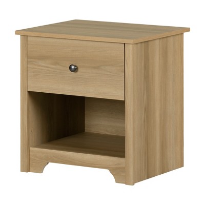 South Shore Vito Nightstand with Drawer Natural Ash: Elegant Metal Handle, Laminate Surface, Storage