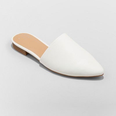 white slip on mules
