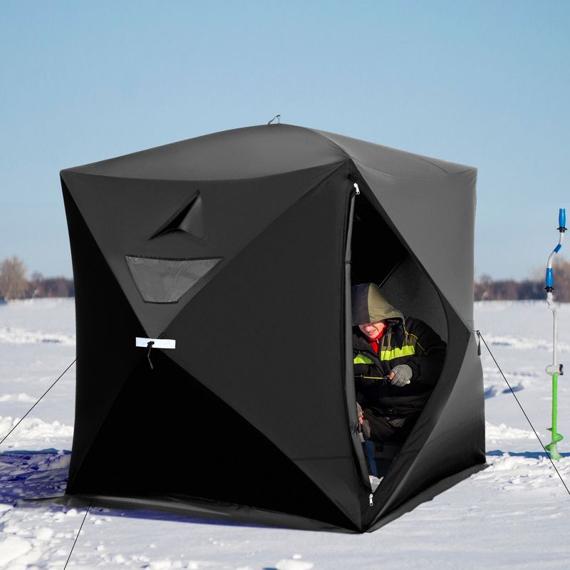 Outsunny 4 Person Ice Fishing Shelter, Waterproof Oxford Fabric Portable Pop-up Ice Tent with 2 Doors for Outdoor Fishing, 2 of 9