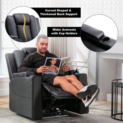 COMHOMA Recliner Chair Electric Massage Recliner Sofa with Led PU Leather Reclining Chair Black