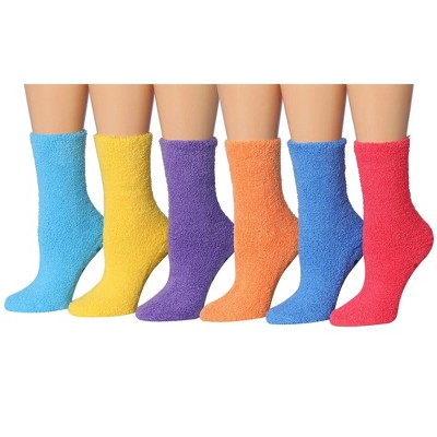 Tipi Toe Women's 6-Pairs Cozy Microfiber Anti-Skid Soft Rainbow Bliss Patterned Fuzzy Crew Socks