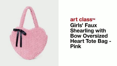 Girls' Faux Shearling With Bow Oversized Heart Tote Bag
