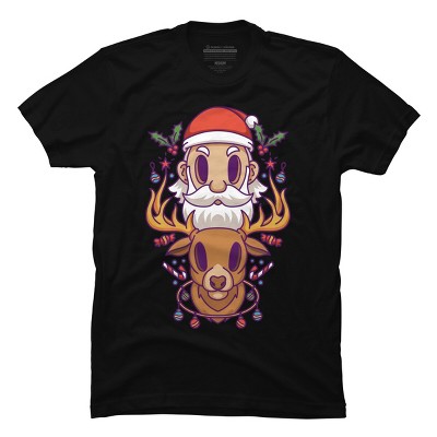 Men's Design By Humans Santa and The Reindeer By PentoolKnight T-Shirt