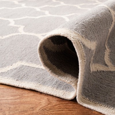 Handmade Dark Grey and Ivory Wool Geometric Runner Rug