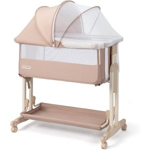 JOYMOR Baby Bassinet Bedside Sleeper, 4 in 1 Rocking Bassinet for Baby, 7 Height Adjustable, Bedside Bed with Wheels Mattress - 1 of 4