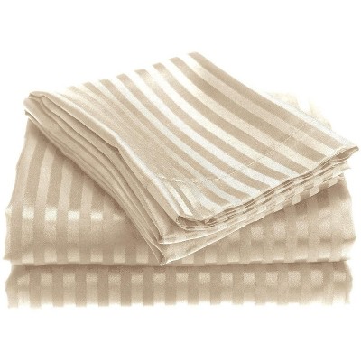 4-piece Premium Hotel Quality Striped Bed Sheet Sets - 60in W x 80in L, Ivory