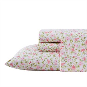 Laura Ashley Cotton Percale Printed Sheet Collection - Deep Pocket -Soft & Cool Feel - 1 of 4