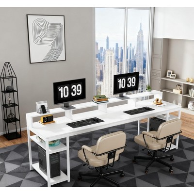 Gulches 78.7" Two Person Computer Desk with Monitor Stand & 4 Open Shelves, Home Office Double Workstation?