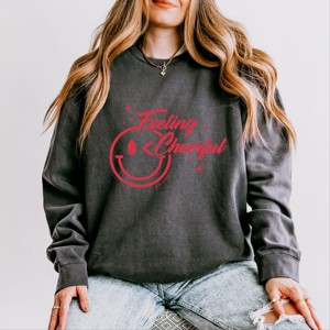 Simply Sage Market S.W.Smiley Feeling Cheerful Sparkle Lightweight Garment Dyed Sweatshirt - 1 of 4