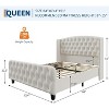 Homhougo 51" Tall Queen Size Bed Frame with Deep Button Tufted Wingback Headboard and Footboard Velvet Upholstered Platform Bed Frame Cream - 2 of 4