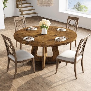 Round Dining Table, 47'' Farmhouse Kitchen Table for 4-6 People, Mid Century Wood Dinner Table with Wide Tabletop and Cross Base, Circle Dining Room - 1 of 4