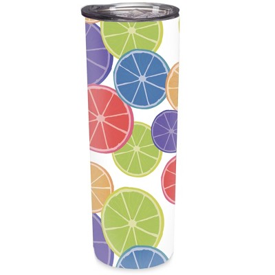 Elanze Designs Colorful Citrus Slices Green Purple 20 ounce Stainless Steel Travel Tumbler