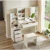 Vanity table with LED-lit mirror with power outlet and hairdryer shelving, with 4 drawers and upholstered stool, White,43.3"L *15.7"W *55.4"H - 2 of 4