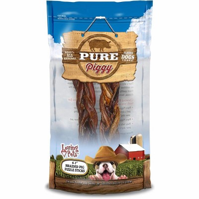 Loving Pets 6-7 Inch Pure Piggy Braided Pig Pizzle (2 Pack)