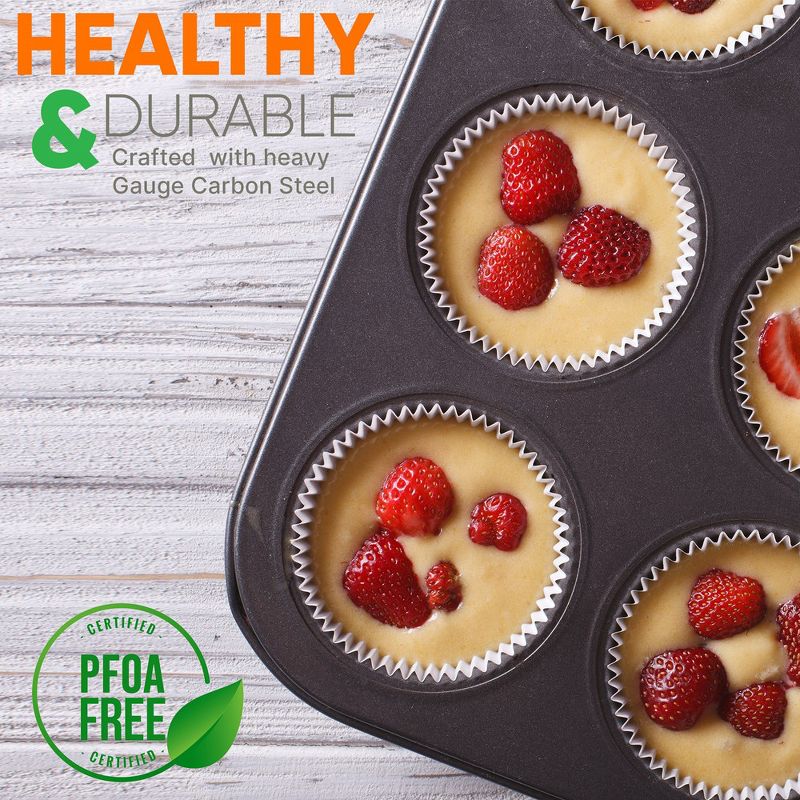 NutriChef 12 Cup Muffin Pan-Deluxe Nonstick Gray Coating Inside & Outside, 2 of 7
