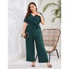 Women Plus Size Ruffle V Neck Short Sleeve Wide Leg Jumpsuits Summer Casual Belted Rompers - 4 of 4