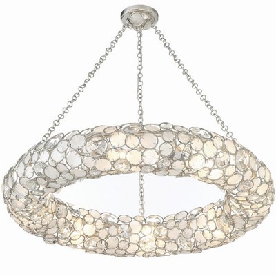 Antique Silver 8-Light Chandelier with Hand Cut Crystal