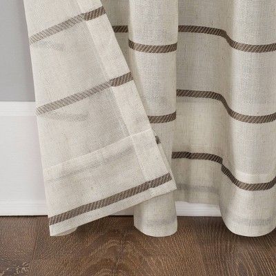 Mocha Linen Blend Sheer Twill Stripe Curtain Panel